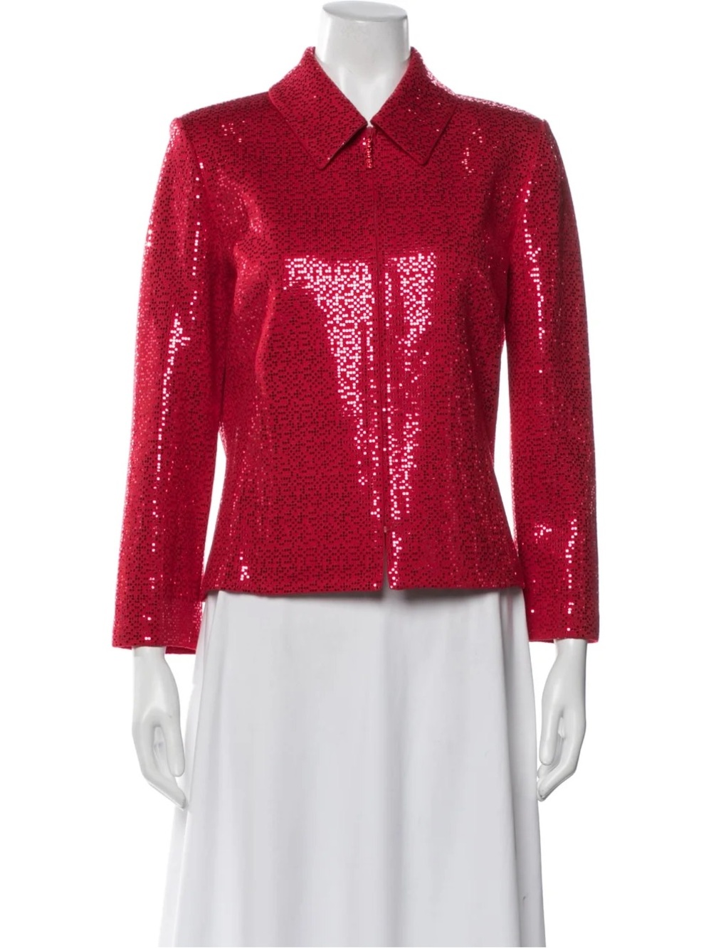 St. John Evening Red Sequin Knit Zip-Front Jacket Blazer - NWT